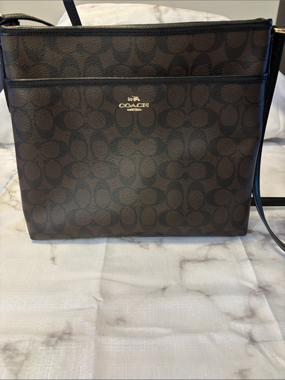 Coach Brown Signature Canvas Messenger Bag with Gold Logo